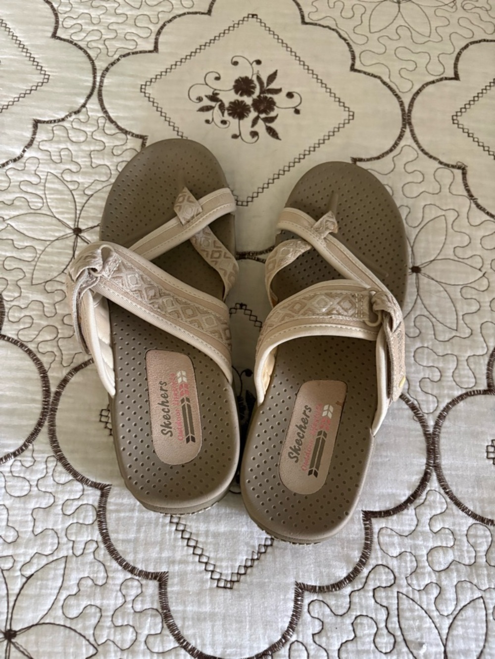 Skechers Taupe and Light Beige Strappy Comfort Sandals